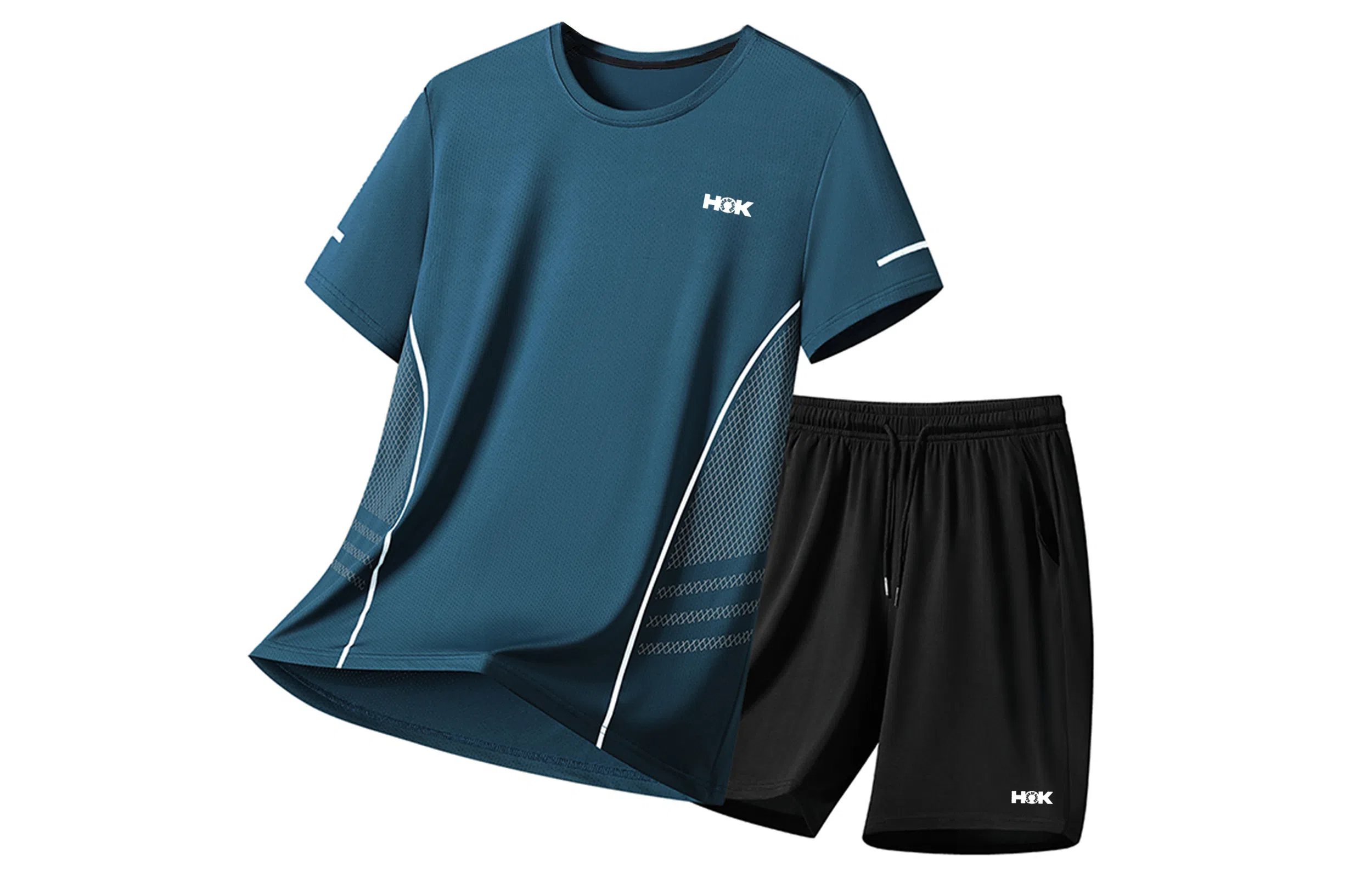 王者荣耀 大码冰丝薄款凉感基础款纯色健身训练瑜伽篮球跑步速干网眼透气百搭圆领五分裤休闲运动套装 男女同款