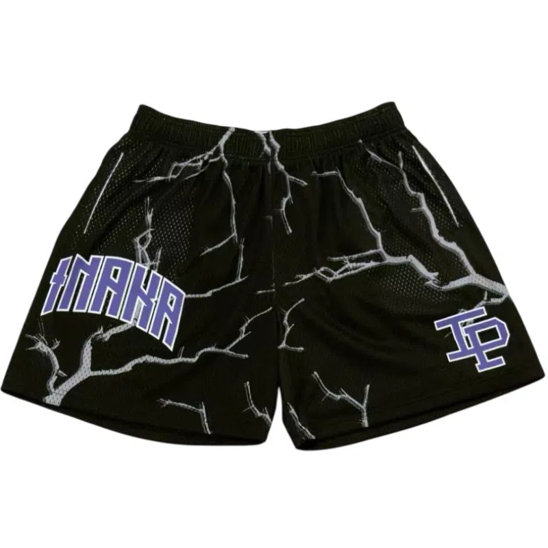 美式复古潮流夏日舒适时尚高街网眼透气闪电字母印花日常训练个性宽松百搭户外运动轻薄专业篮球裤 男女同款