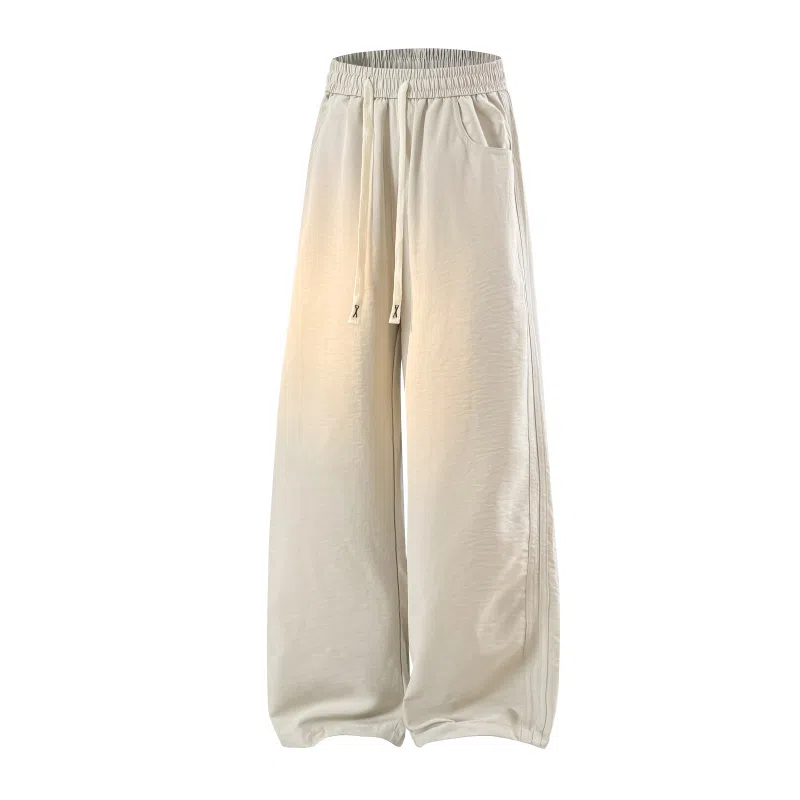 兰缪 美式复古日系简约高街风潮流基础款山系户外日常通勤运动舒适宽松清爽透气百搭柔软亲肤纯色垂感直筒长裤系带休闲裤 男女同款