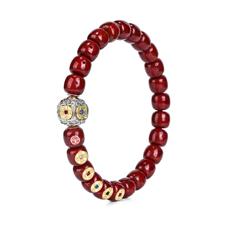 钰澜文玩 钱轮启运·五帝降瑞原创设计师款手工镶嵌配饰文玩手把件#好运 星月菩提 手串 男女同款情侣款