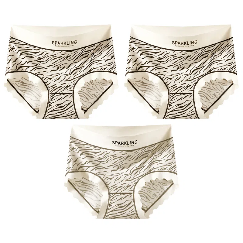 二三二三 性感豹纹印花吸湿排汗不卡档中腰高弹亲肤柔软无痕三角裤防夹臀不卷边透气不闷纯欲字母野性少女内裤 女款 组合装