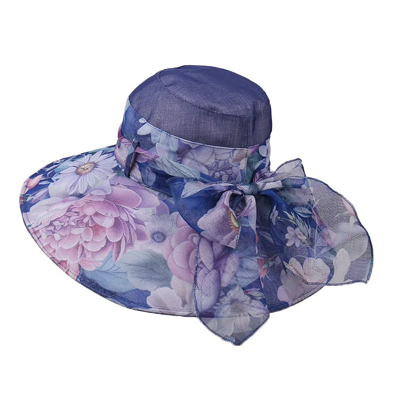 艾佳微 香云纱高级感时尚帽户外旅游大帽檐显脸小盆帽 欧根纱 防晒帽 女款