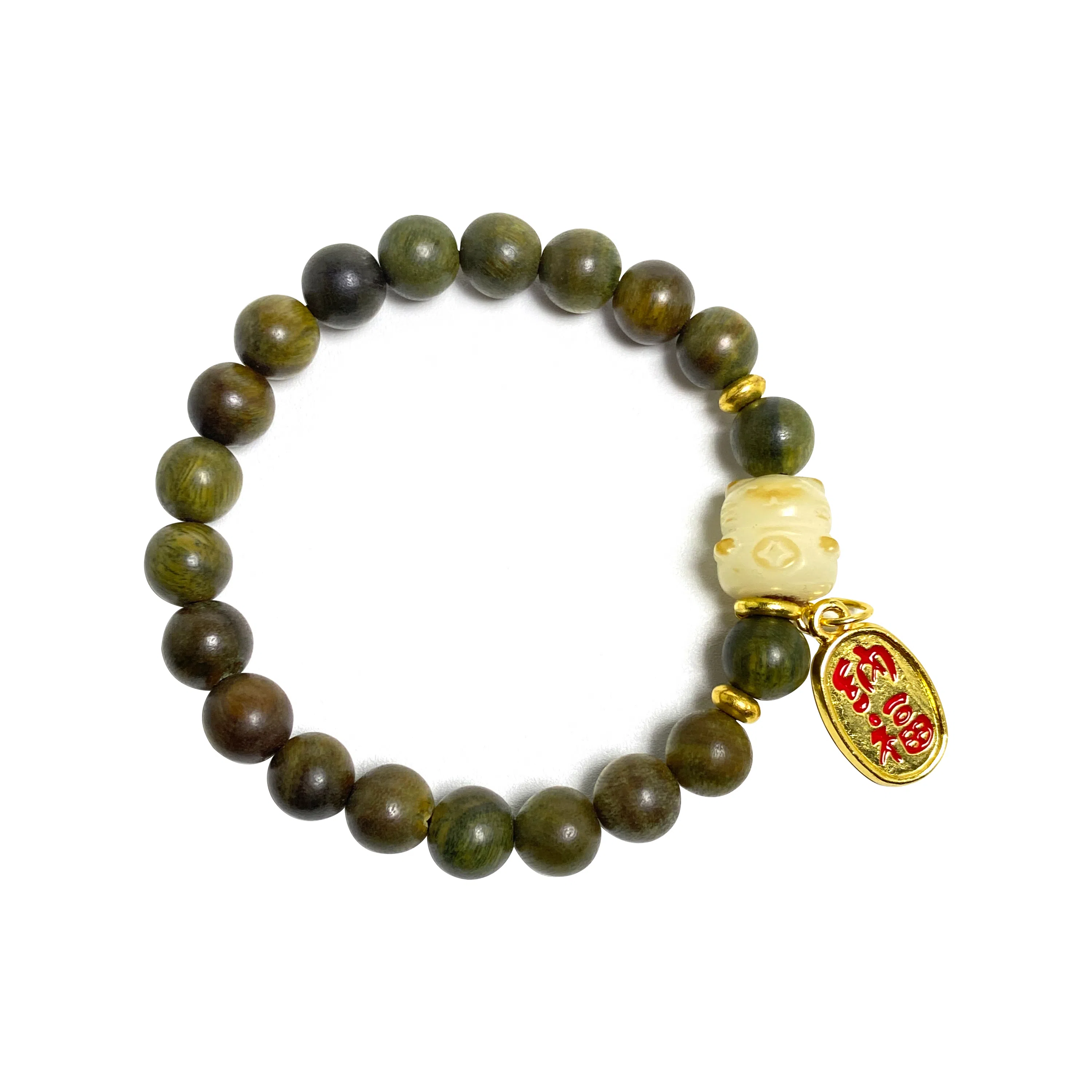 耳玺 国潮新中式复古文玩盘玩考试考公考研上岸转运珠 绿檀 手串 男女同款情侣款