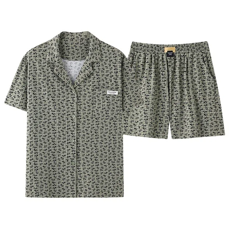 细舍 短袖小碎花高级感开衫大码家居服三分裤夏季睡衣套装 女款