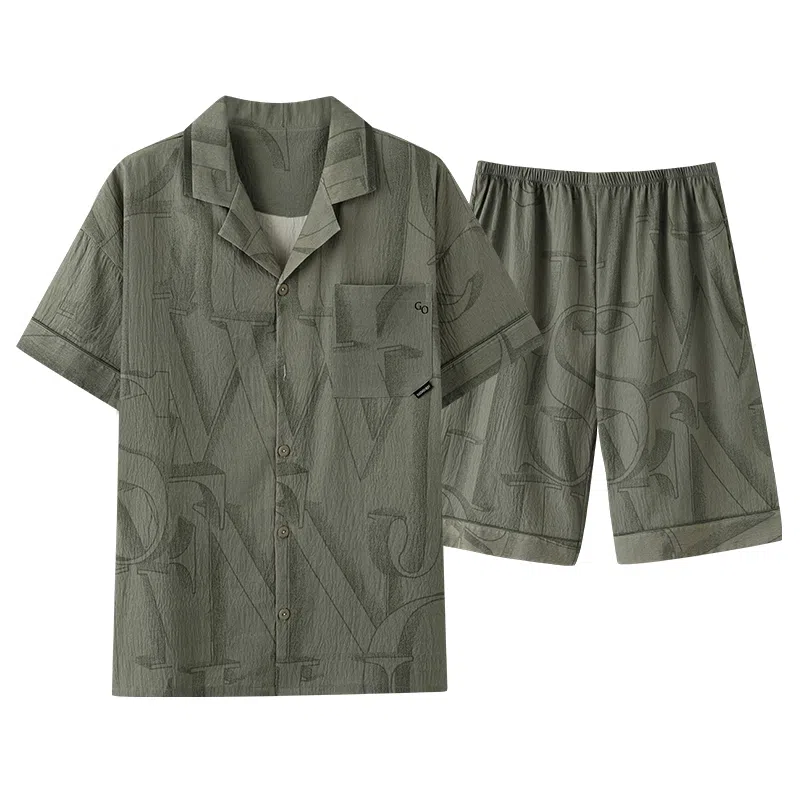 莫代尔 简约休闲短袖上衣百搭时尚五分袖睡衣套装 男款