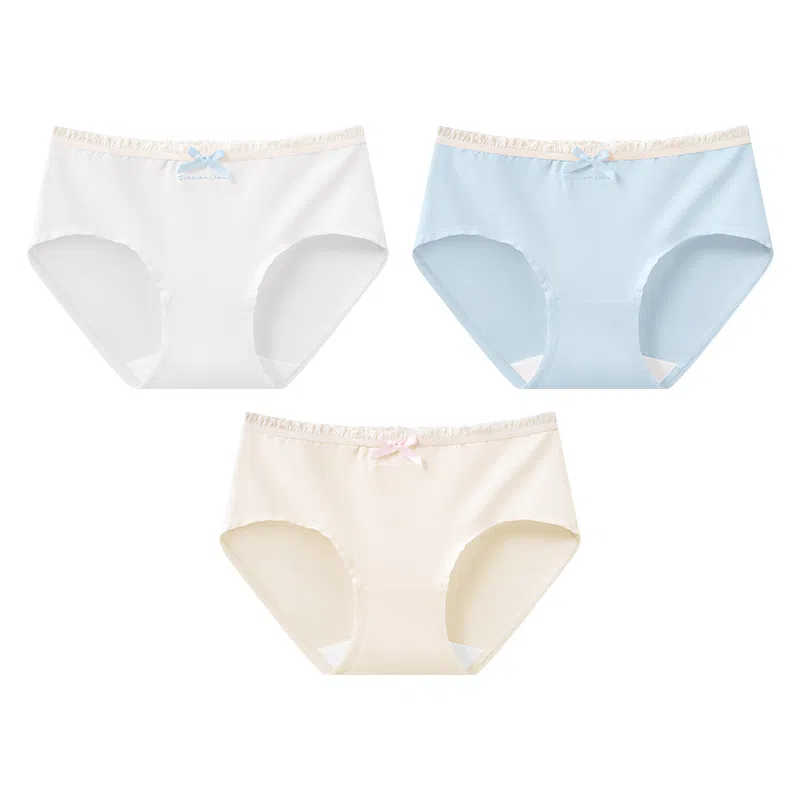 二三二三 蕾丝花边透气抑菌不卡档不卷边亲肤柔软不勒吸湿排汗三角裤防夹臀舒适俏皮可爱花边蝴蝶结甜美纯欲少女内裤 女款 组合装