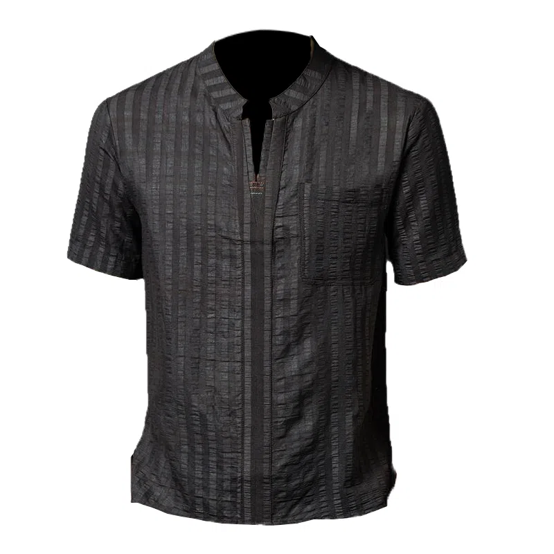 MH V-Neck Striped Silk T-Shirt