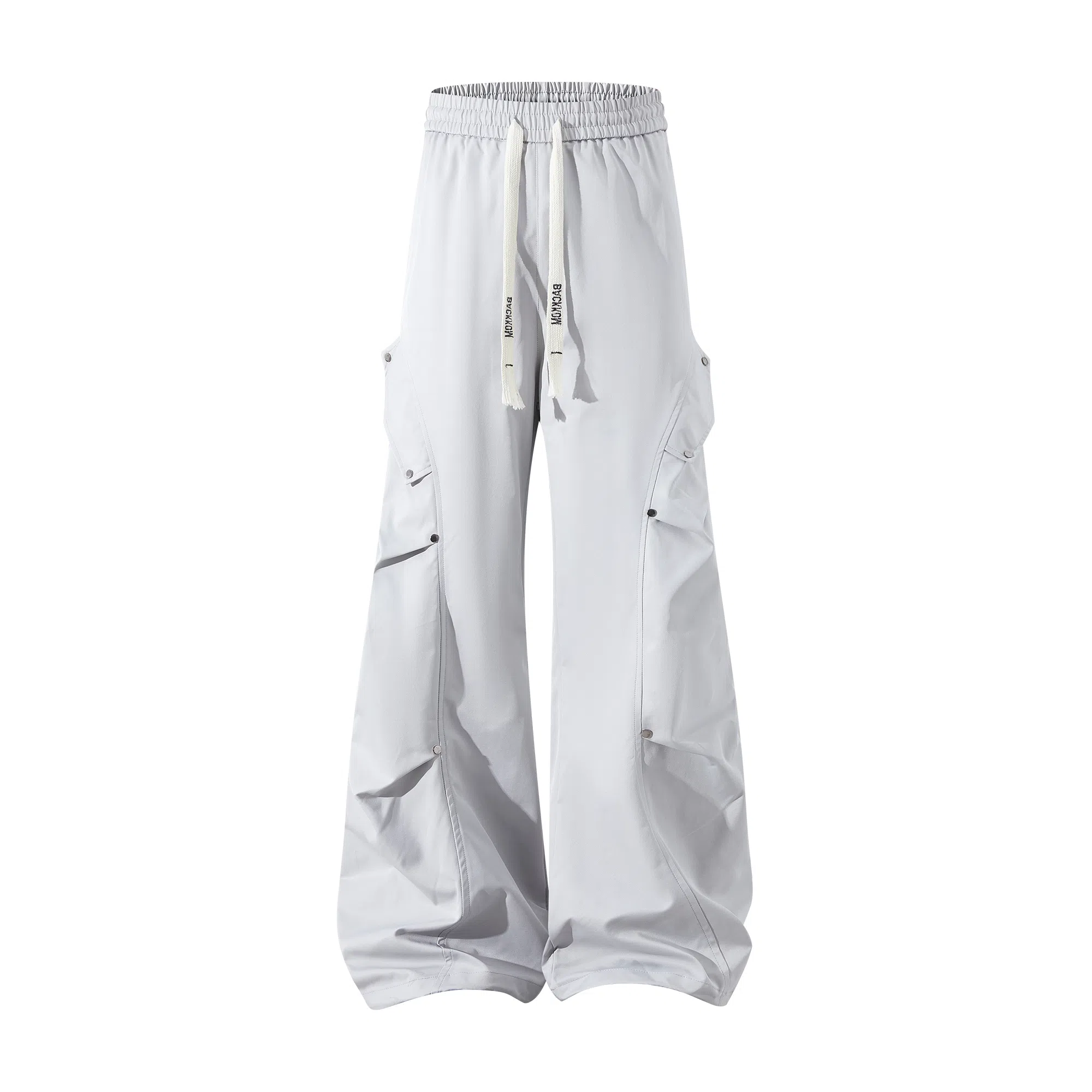 大卫贝肯 美式高街复古铆钉设计痞帅伞兵裤百搭时尚工装褶皱户外通勤直筒透气舒适机能风垂感抽绳系带中腰宽松休闲裤 男女同款