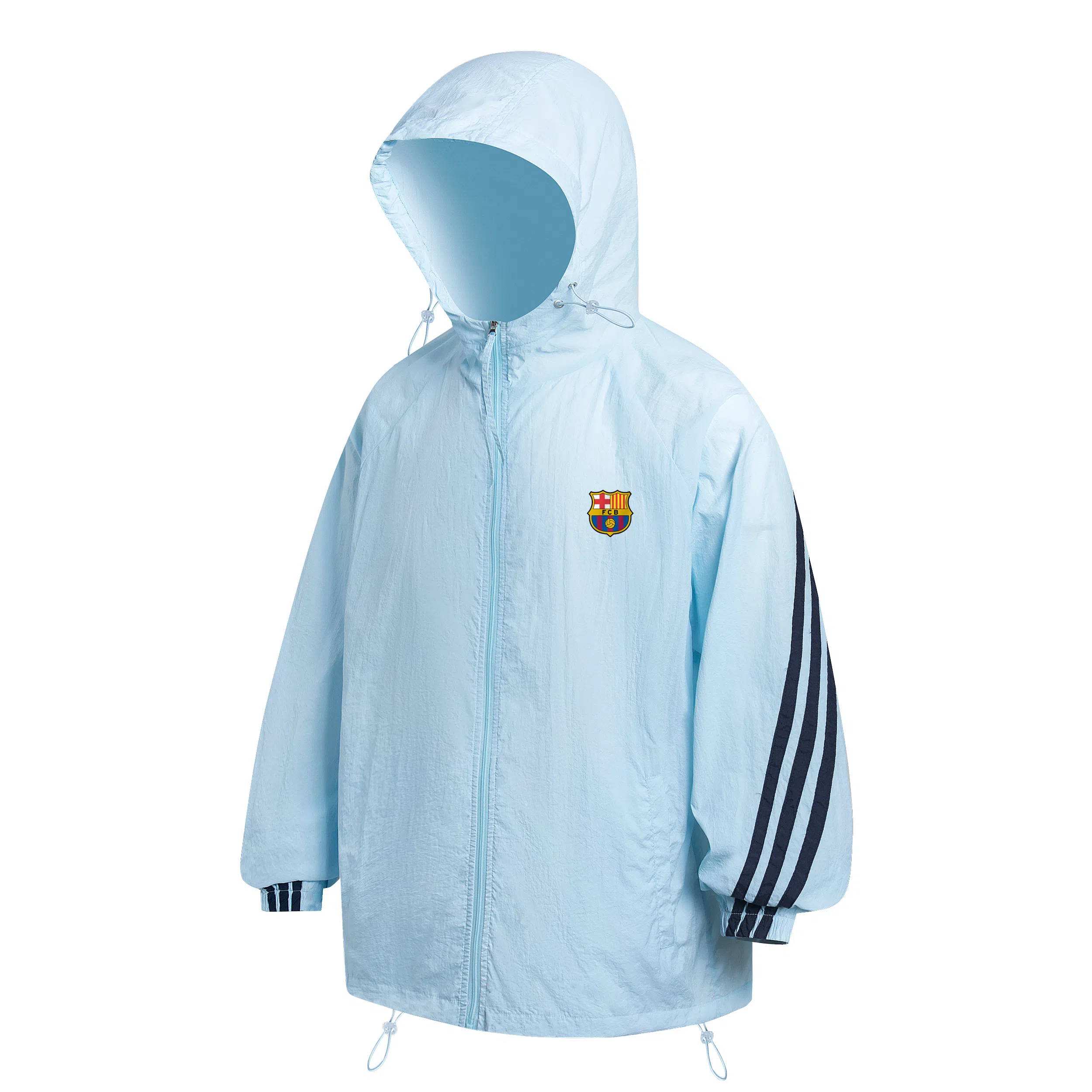 巴塞罗那足球俱乐部 条纹美式撞色连帽轻薄宽松舒适休闲户外运动 防紫外线透气速干凉感防晒服 男女同款