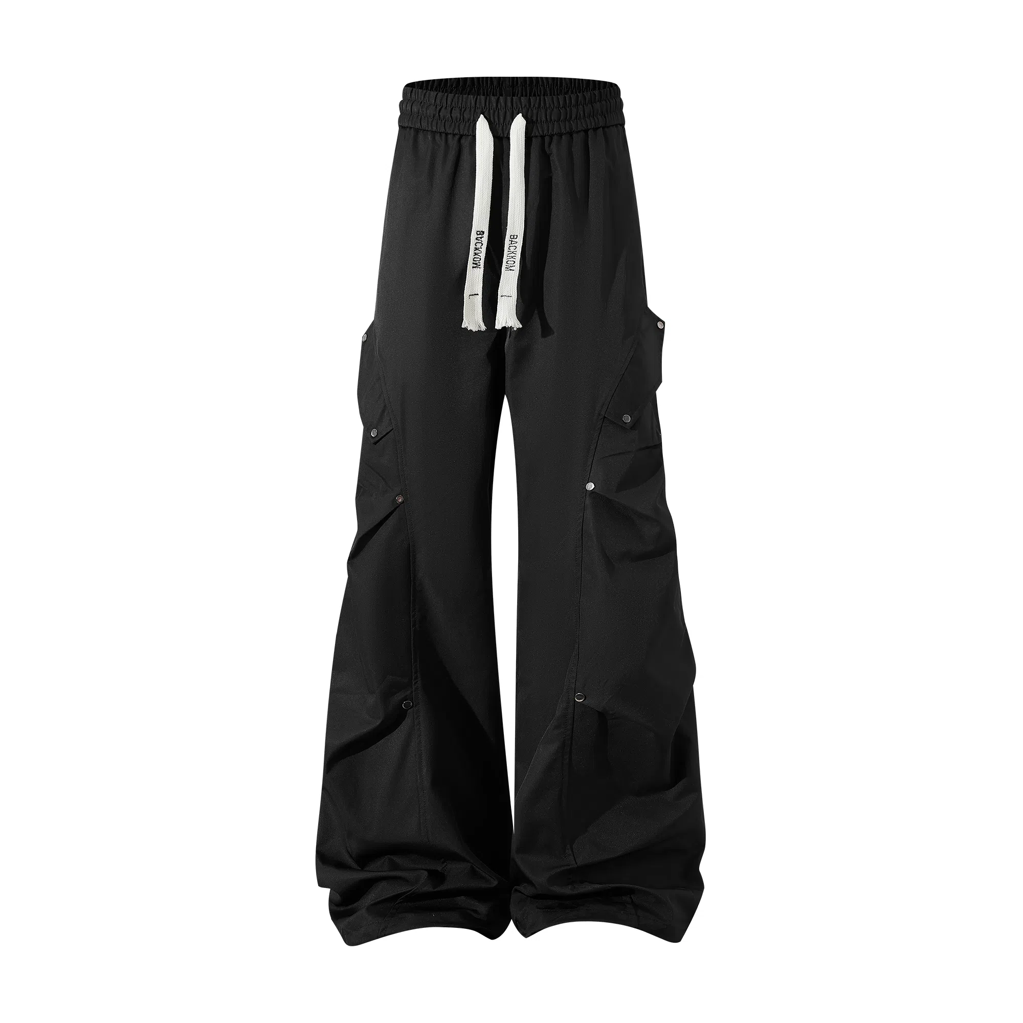 大卫贝肯 美式高街复古铆钉设计痞帅伞兵裤百搭时尚工装褶皱户外通勤直筒透气舒适机能风垂感抽绳系带中腰宽松休闲裤 男女同款