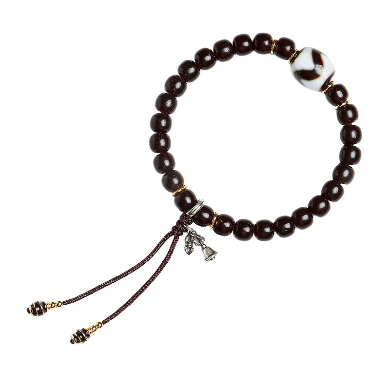 木盛缘 【铃铛一响金钱万两】新中式国潮复古藏式民族风高油高密招财纳福财源滚滚玛瑙虎牙搭老料高抛原色好运 椰蒂 手串 男女同款情侣款