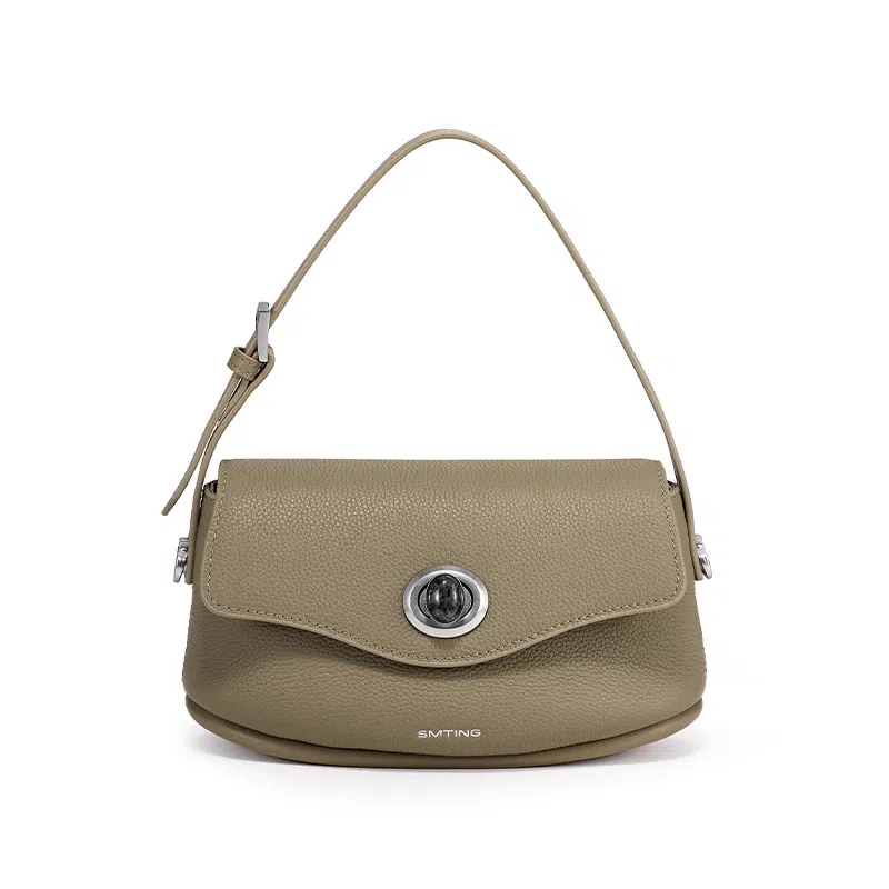 西木汀 枫糖 小众品牌设计复古百搭通勤高级感单肩包 头层牛皮 手提包 小号 女款 焦糖棕/大象灰