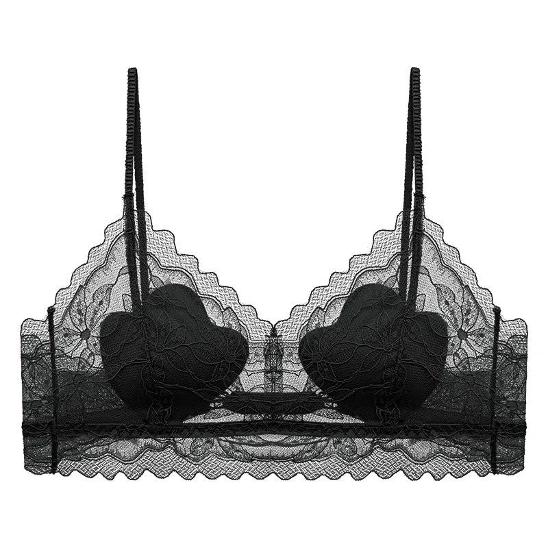 二三二三 聚拢提拉上托不空杯亲肤舒适内衣侧收副乳无钢圈可调节肩带软支撑胸罩简约时尚百搭法式蕾丝慵懒浪漫性感纯欲文胸 女款