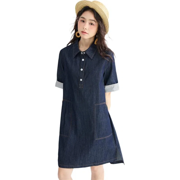 佐丹奴 拼接翻领时尚舒适短袖连衣裙 女款