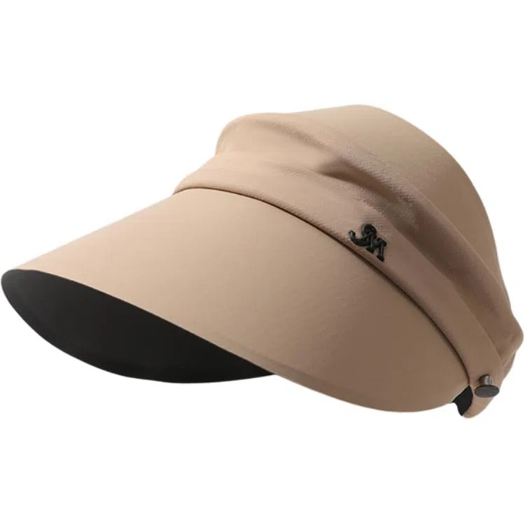 稻草人 夏季空顶遮阳帽 大帽檐黑胶防紫外线 简约百搭 可扎马尾 聚酯纤维 防晒帽 女款