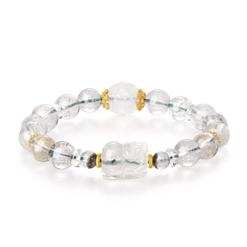 金六福吉祥 新中式国风小众设计 乾坤圈绿幽灵花朵造型 八方来财福运连绵旺财治愈日常百搭显白#好运天然 白水晶 手串 女款