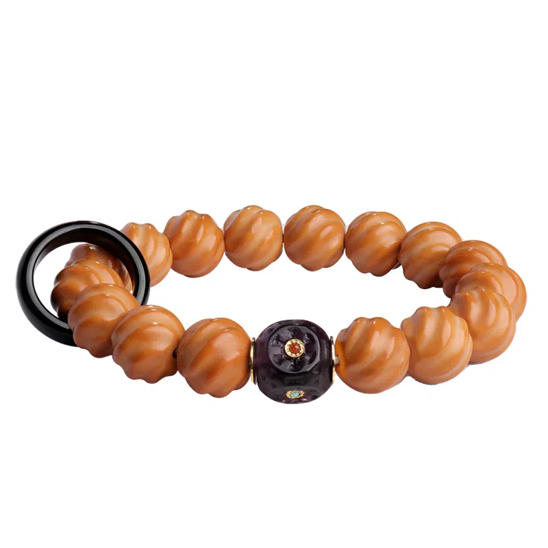 木盛缘 【扭转乾坤转运上岸】本命年新中式国潮复古财源滚滚平安好运转运吉祥男女款螺旋纹佛珠文玩单圈 猴头核桃 手串 男女同款情侣款