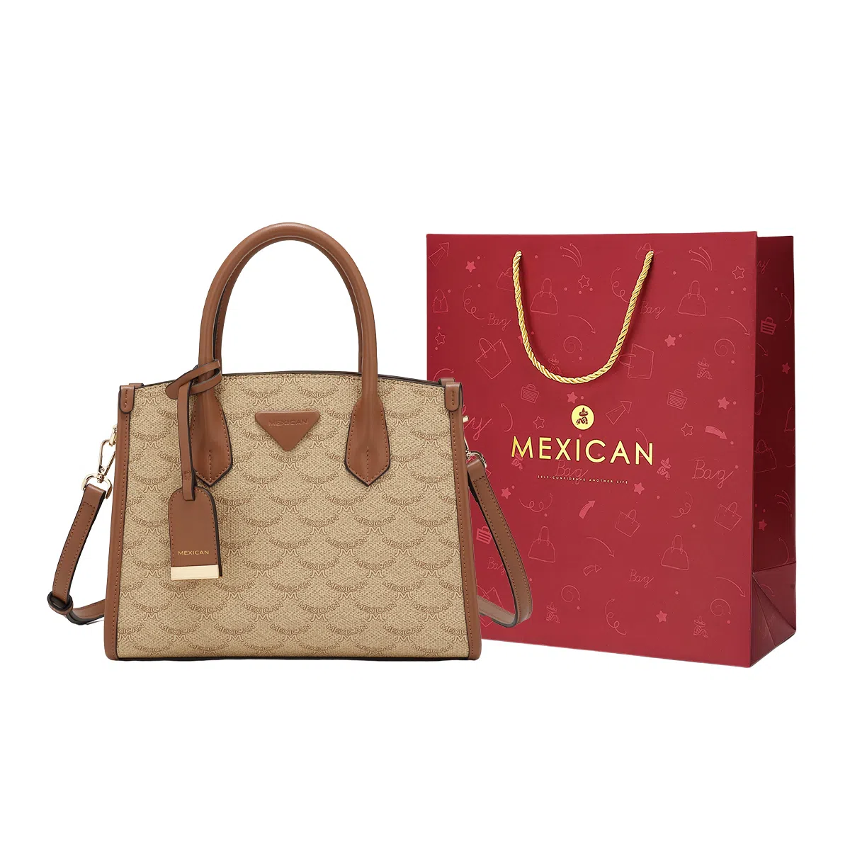 稻草人 简约时尚老花满印高级感复古 聚氨酯 单肩斜挎手提包 常规 女款 焦茶咖/香槟色/杏仁白