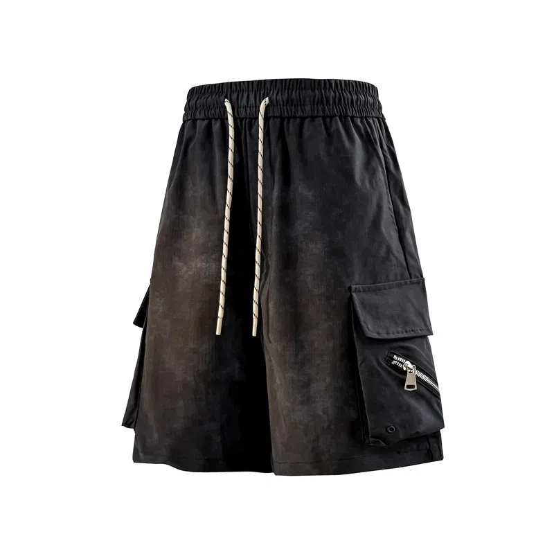 兰缪 美式复古日系简约高街风潮流基础款垂感日常通勤宽松五分裤系带休闲短裤 男女同款