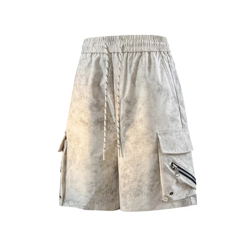 兰缪 美式复古日系简约高街风潮流基础款垂感日常通勤宽松五分裤系带休闲短裤 男女同款