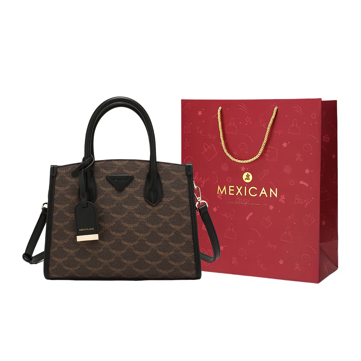 稻草人 简约时尚老花满印高级感复古 聚氨酯 单肩斜挎手提包 常规 女款 焦茶咖/香槟色/杏仁白