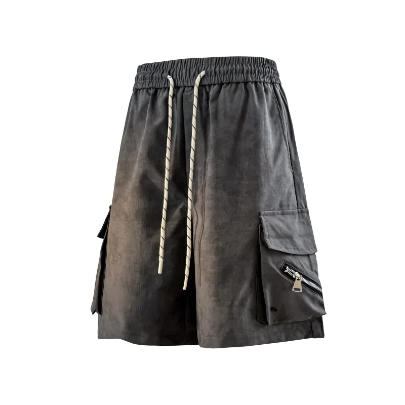 兰缪 美式复古日系简约高街风潮流基础款垂感日常通勤宽松五分裤系带休闲短裤 男女同款