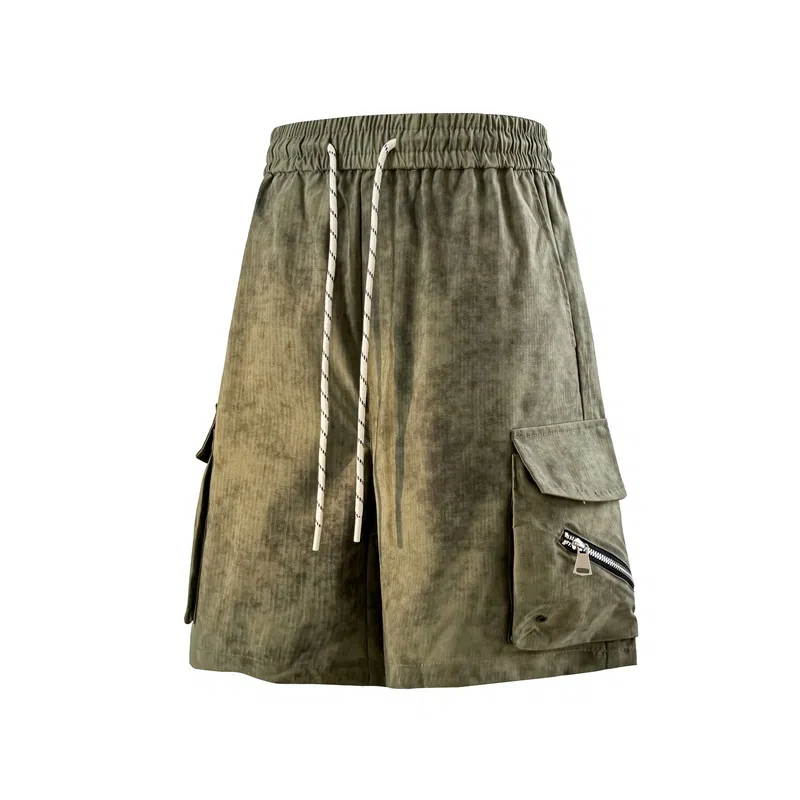 兰缪 美式复古日系简约高街风潮流基础款垂感日常通勤宽松五分裤系带休闲短裤 男女同款