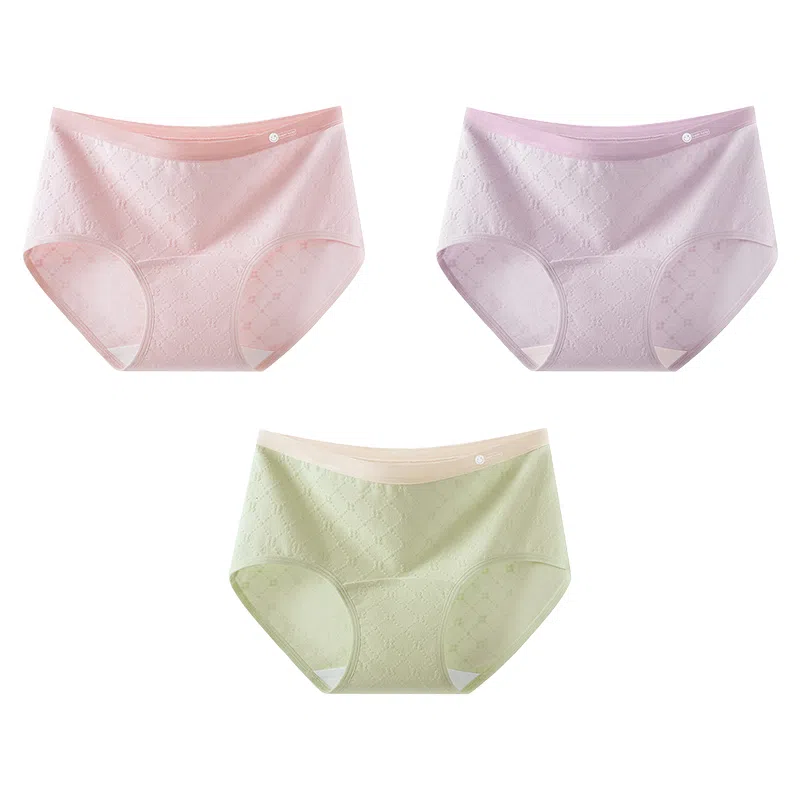 欧迪芬 纯棉三角裤敏感肌适用简约撞色提花吸湿排汗中腰内裤 女款