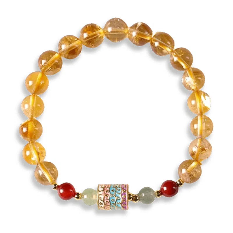 蔻斯琦 【平安顺遂转经筒】新中式五条经串珠文玩盘玩盘串 国风暴富招财转运珠增强运势 好运 黄水晶 手串 女款