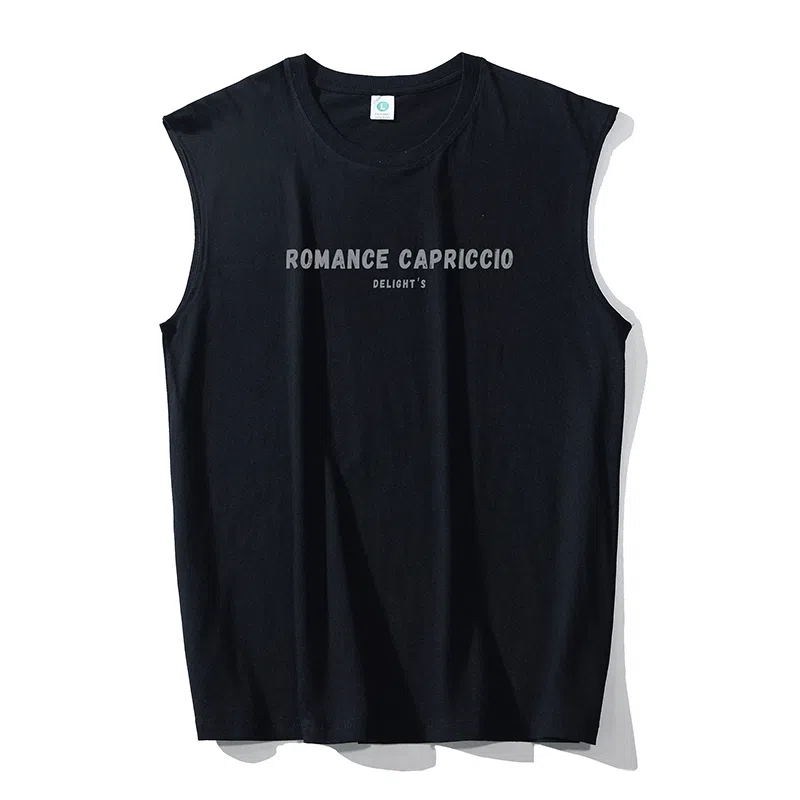 乱步 重磅纯棉简约字母印花休闲宽松潮流夏季无袖背心 男女同款
