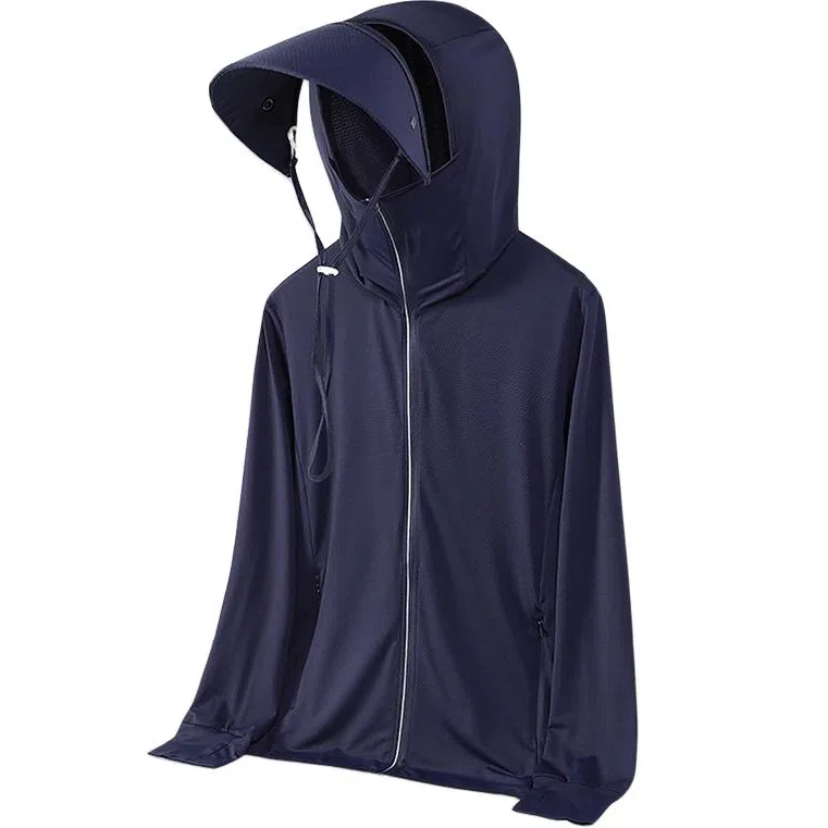 冰丝感防紫外线透气防水弹力可拆卸帽檐连指设计简约户外情侣夏季运动皮肤衣防晒服 男女同款