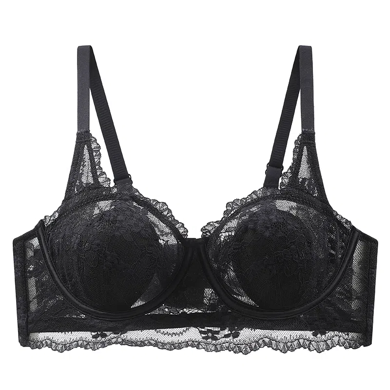欧迪芬 冰丝轻薄透气亲肤蕾丝全包裹大胸显小兔耳杯不凸点上托聚拢防下垂收副乳文胸 女款