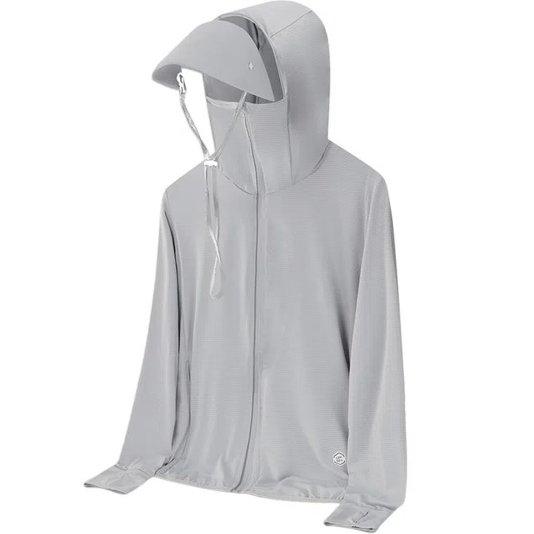 冰丝感防紫外线透气防水弹力可拆卸帽檐连指设计简约户外情侣夏季运动皮肤衣防晒服 男女同款