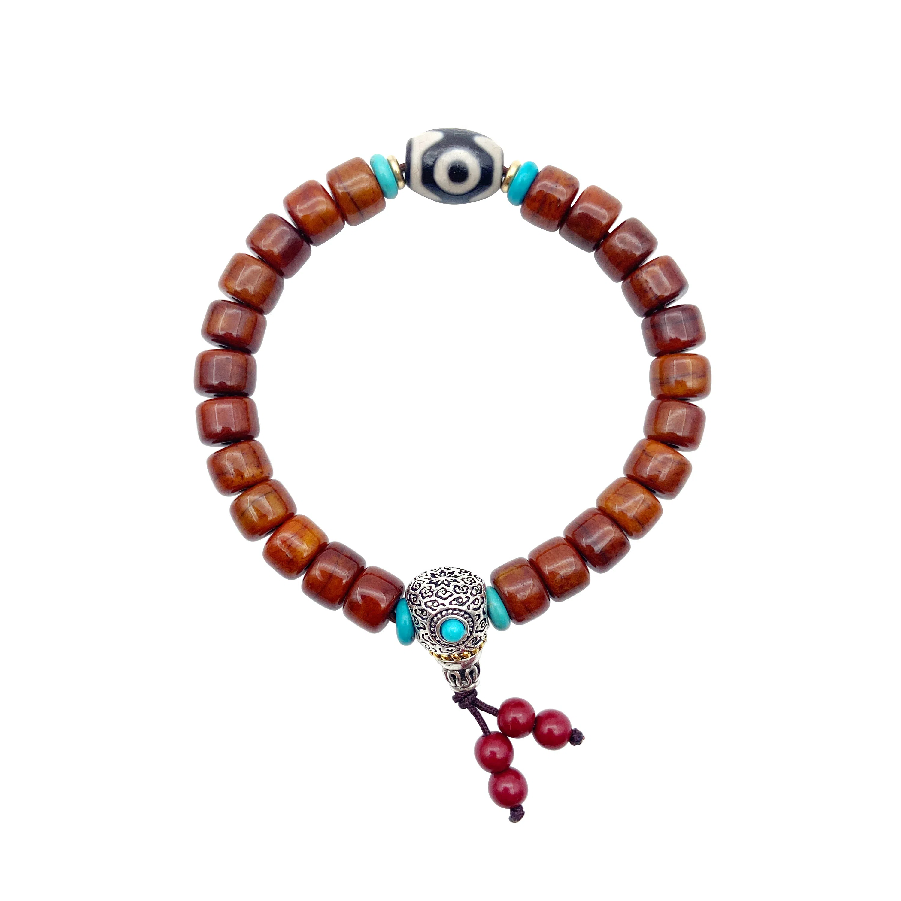 耳玺 藏式牛骨西藏民族风牦牛骨朱砂桶珠做旧骨质文玩配饰小众个性创意设计古风考公考研上岸转运珠#好运 菩提根 手串 男女同款情侣款