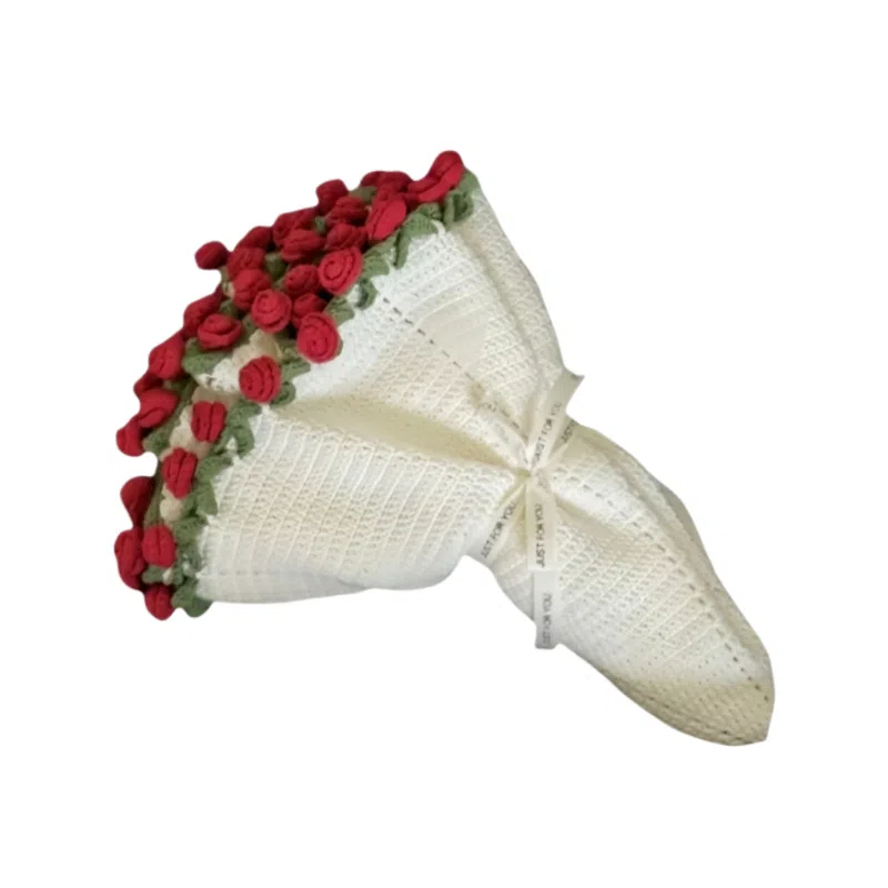 纯兔鼠 玫瑰 铃兰花毯子成品 手工钩织编织花束花朵 安抚陪伴 玩具