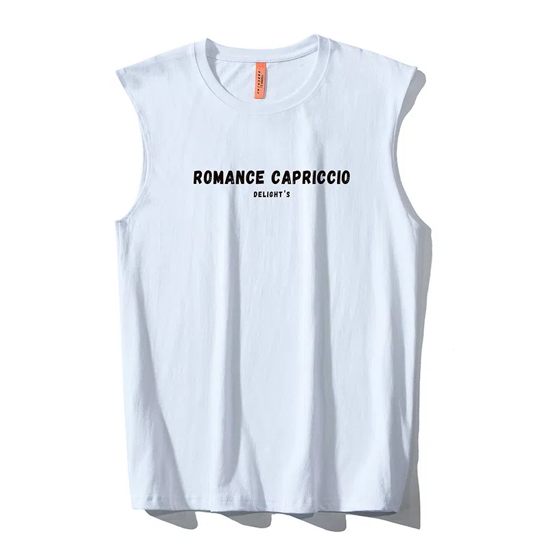 乱步 重磅纯棉简约字母印花休闲宽松潮流夏季无袖背心 男女同款