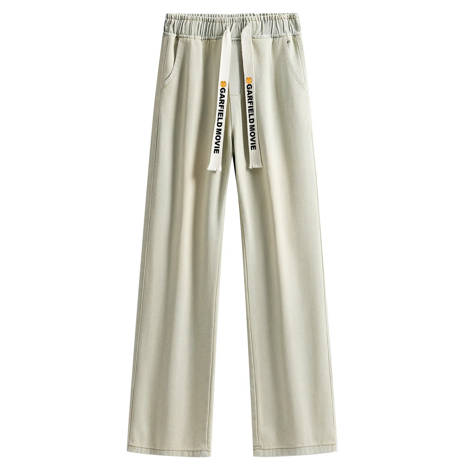 加菲猫家族 美式潮流高街复古水洗做旧直筒垂感高级感显高宽松舒适透气简约日常时尚百搭字母印花系带调节中腰牛仔裤 男女同款