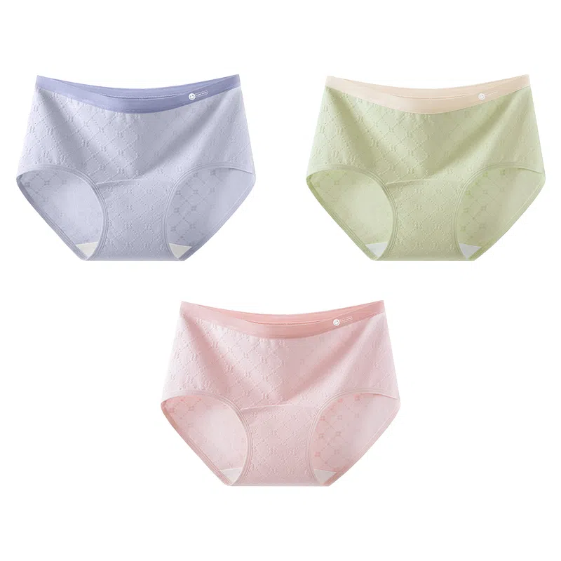 欧迪芬 纯棉三角裤敏感肌适用简约撞色提花吸湿排汗中腰内裤 女款