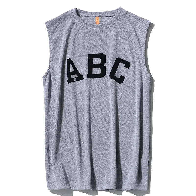 乱步 螺纹字母纯色无袖背心 男女同款