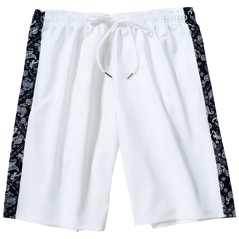 乱步 学生腰果花阔腿五分裤外穿宽松直筒中裤子休闲短裤 男女同款