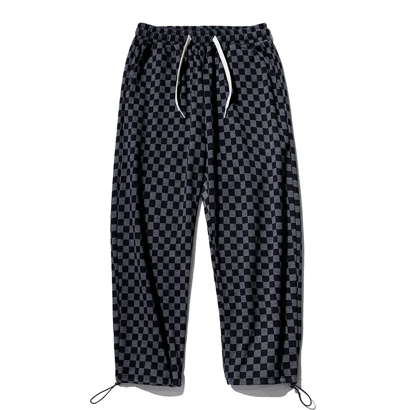 乱步 潮牌棋盘格抽绳束脚卫裤休闲裤 男女同款