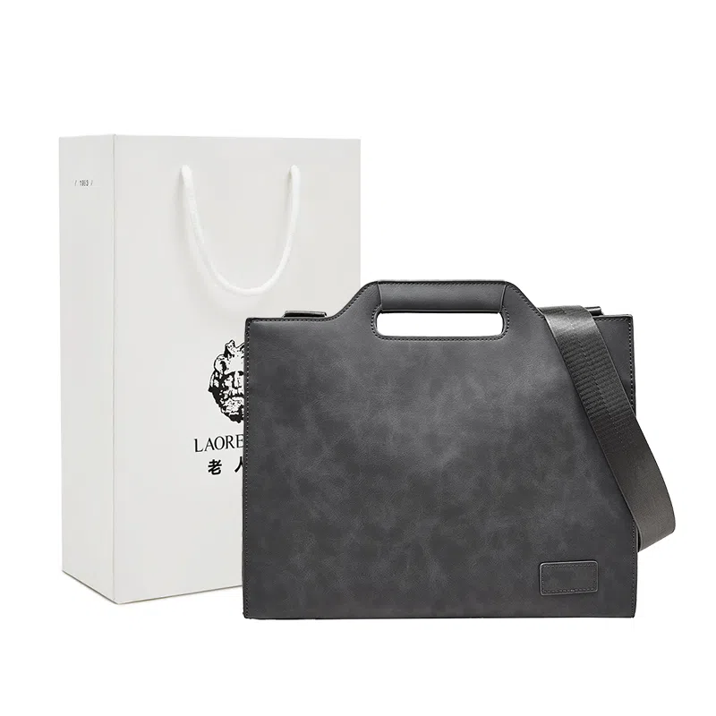 老人头 复古时尚潮酷简约高级感通勤 合成革 公文包 男款 灰色