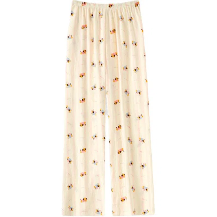 宫蝶 可爱卡通薄款中腰长裤休闲裤 女款