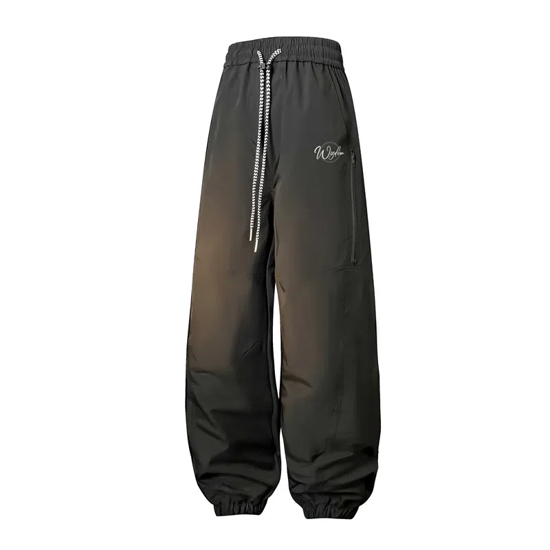 兰缪 美式复古日系简约高街风潮流基础日常通勤山系户外运动宽松清爽透气柔软百搭亲肤长裤束脚纯色直筒垂感系带休闲裤 男女同款