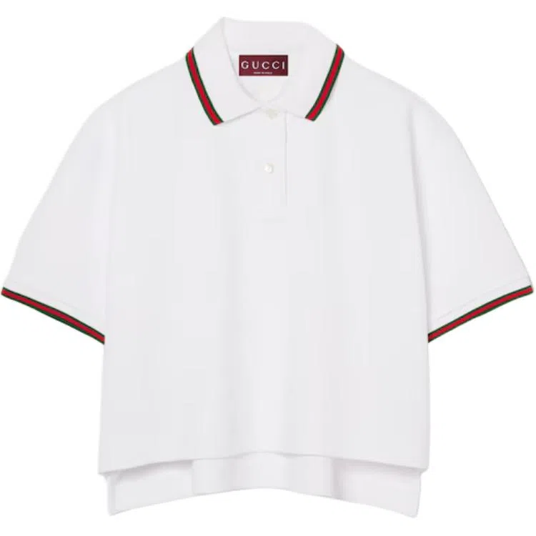 GUCCI Polka Dot Collar Polo Shirt White