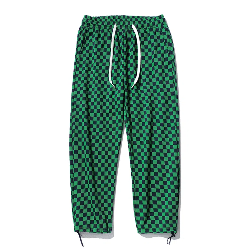 乱步 潮牌棋盘格抽绳束脚卫裤休闲裤 男女同款