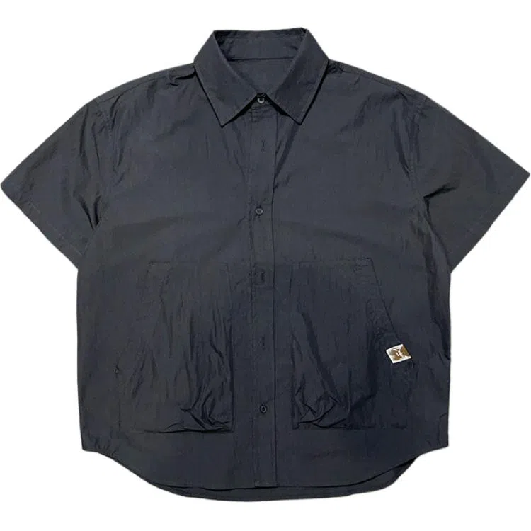 【dme】 山系户外立体大口袋工装宽松休闲纯色翻领百搭上衣短袖衬衫 男女同款