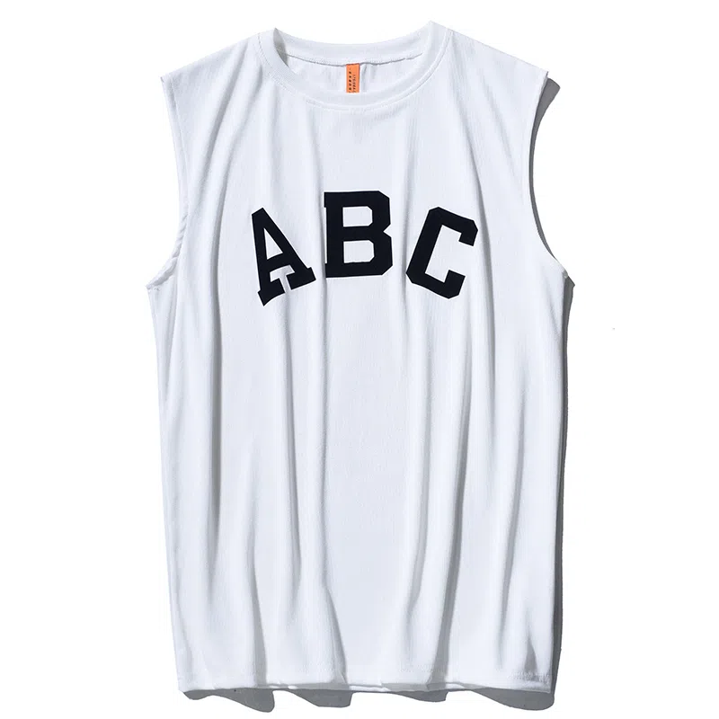 乱步 螺纹字母纯色无袖背心 男女同款