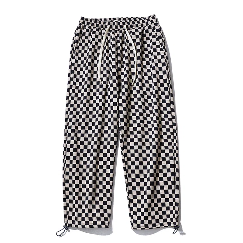 乱步 潮牌棋盘格抽绳束脚卫裤休闲裤 男女同款