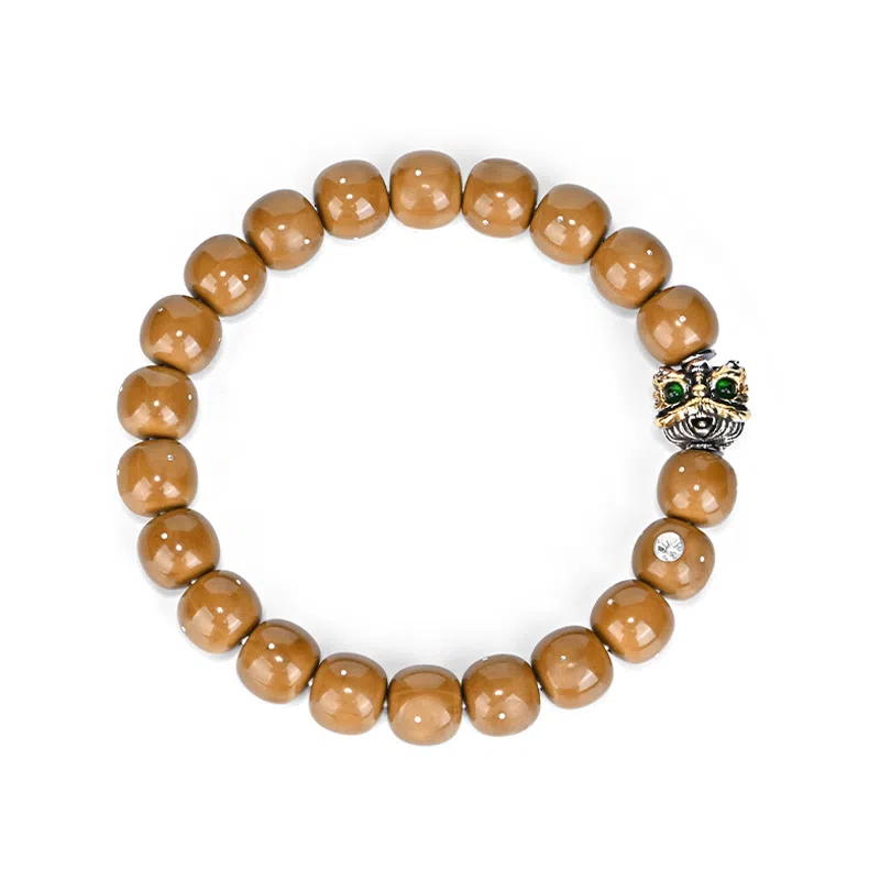 钰澜文玩 【狮来运转·核器生财】原创设计手工银醒狮-老型满天星搭配款#好运 猴头核桃 手串 男女同款情侣款